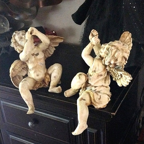 💖Vintage Toscano Boy Girl Angel Cherub Shelf Sitters - Picture 3 of 17